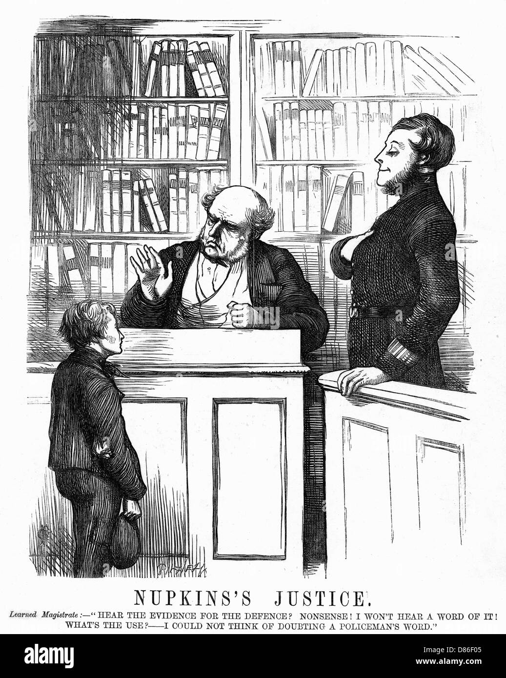 Caricature, la justice de Nupkins Banque D'Images