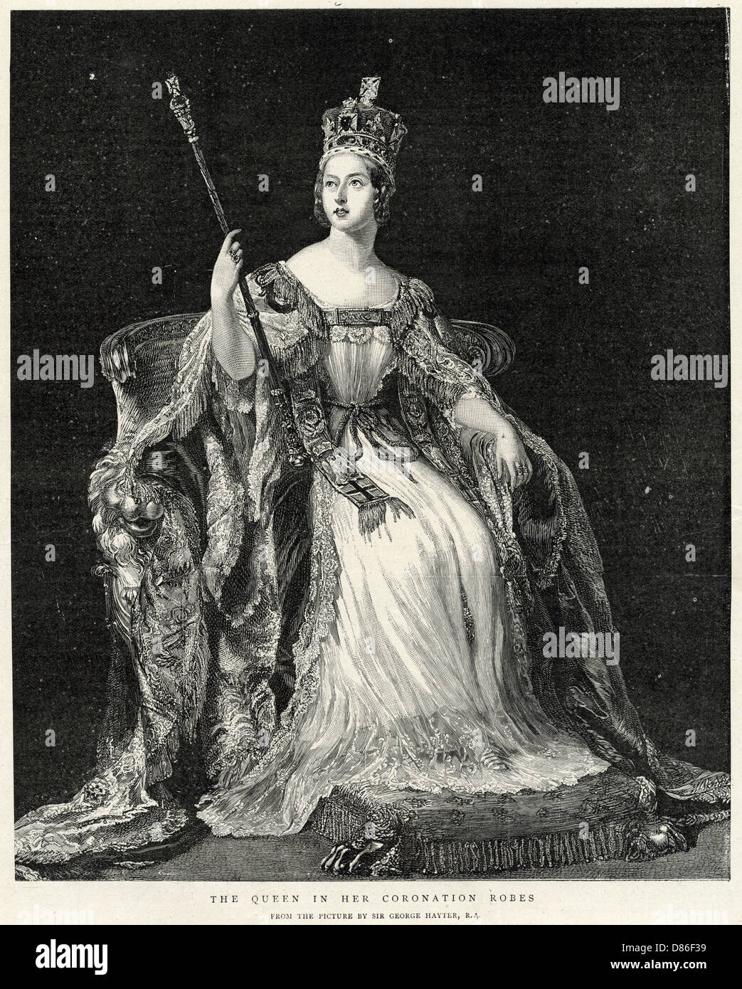 Queen Victoria dans ses robes de Coronation Banque D'Images