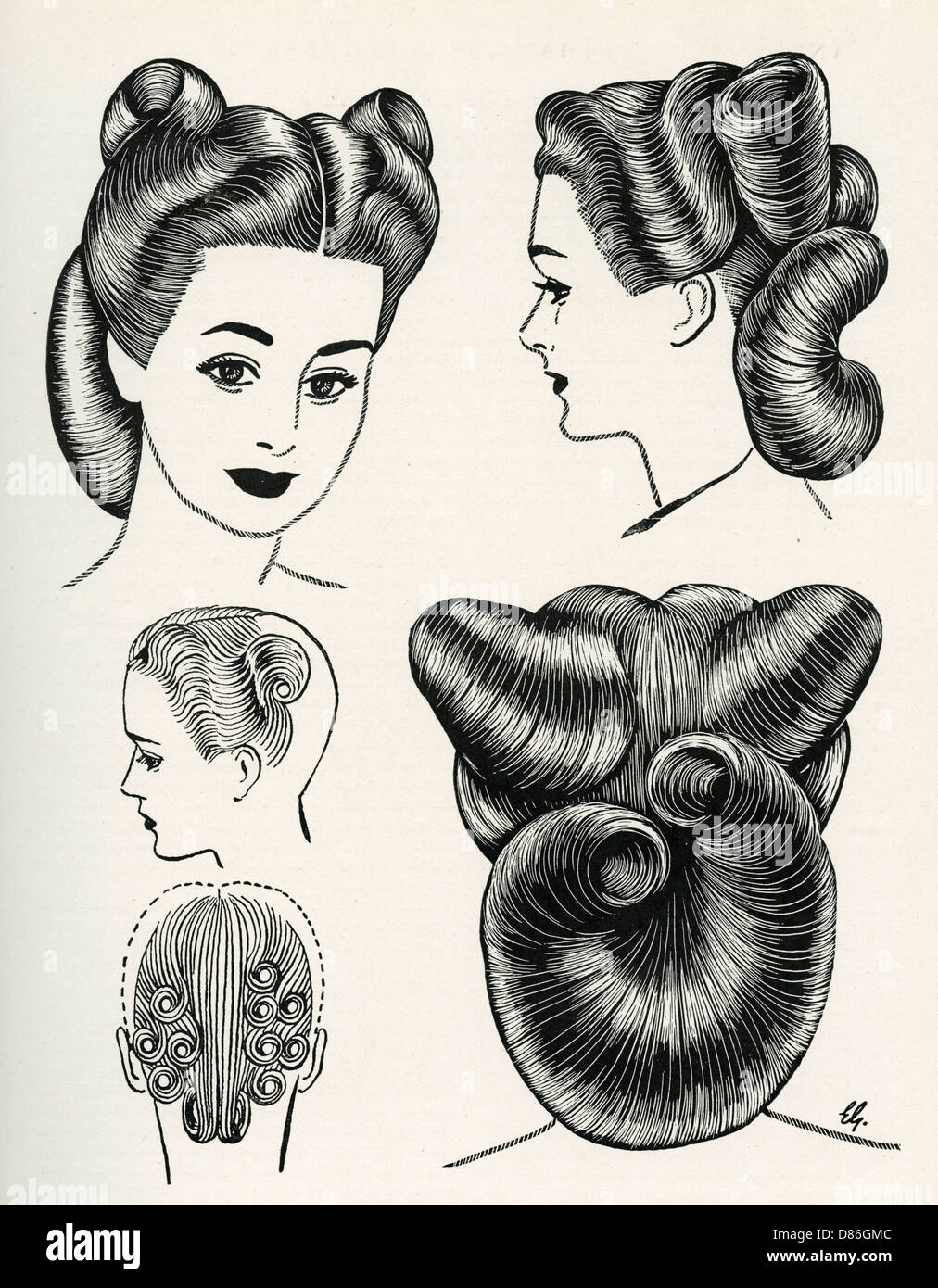 Coiffure circulaire 1940s Banque D'Images