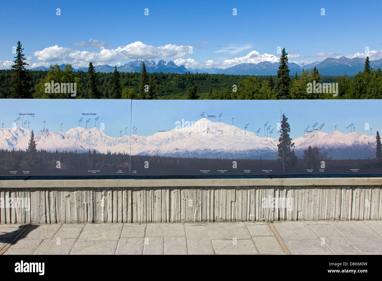 Panorama de l'Alaska y compris, Foraker Hunter, Denali (Mt. McKinley), Moose's Tooth & S. Vue de Silverthrone Denali Banque D'Images