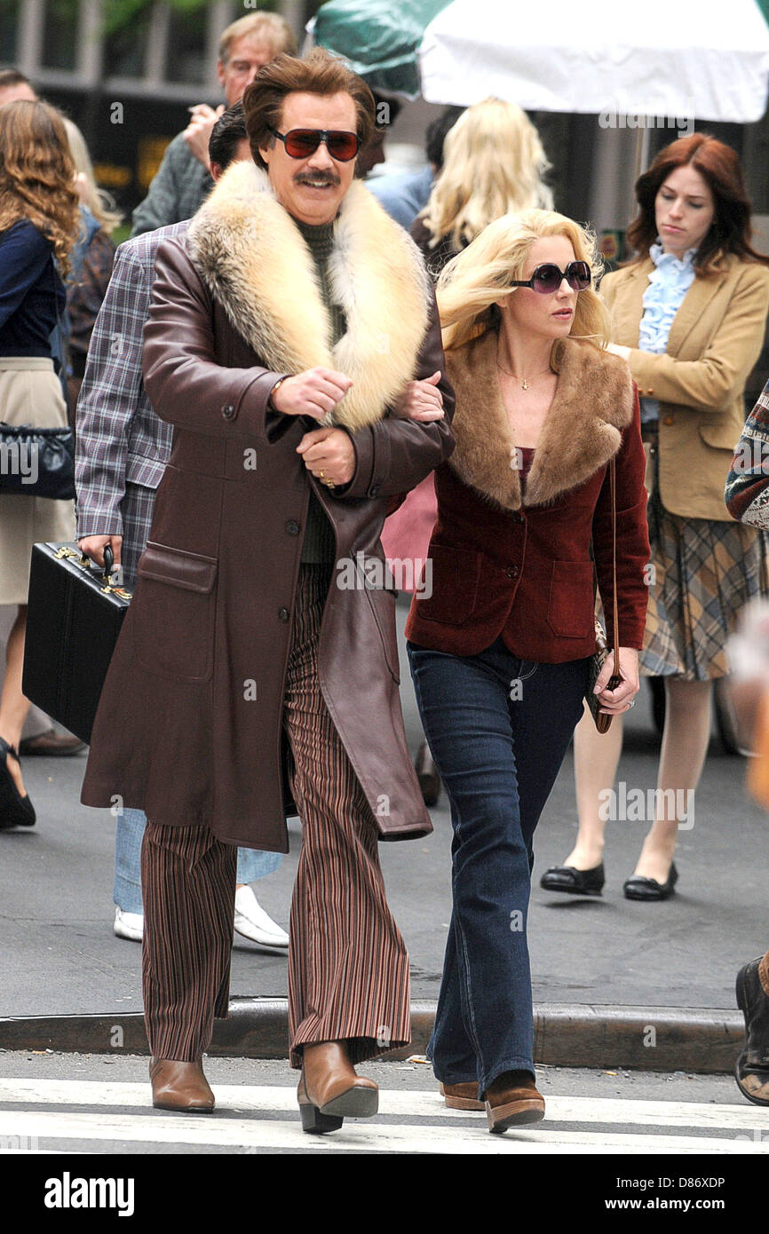 Et Will Ferrell Christina Applegate tournage sur emplacement pour 'Présentateur : la légende continue" le 18 mai 2013 à New York City Banque D'Images