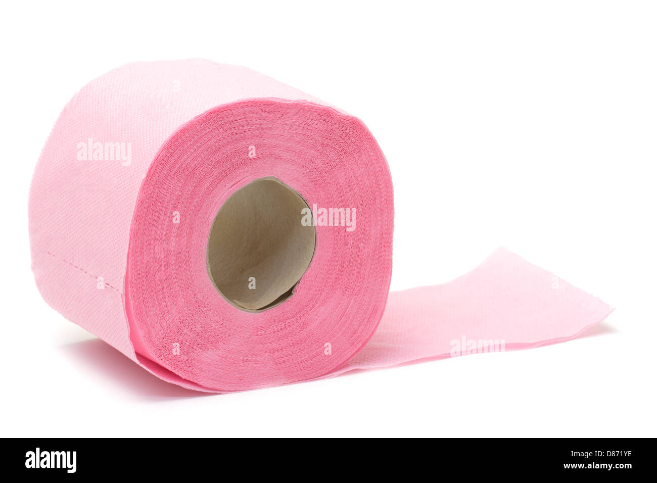 Papier toilette rose sur fond blanc Banque D'Images