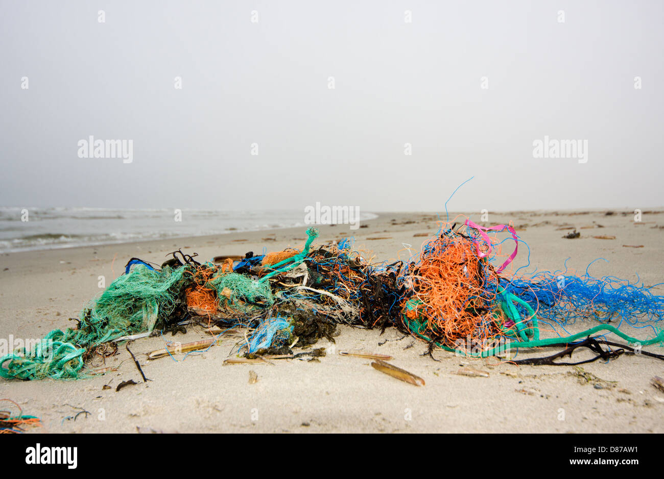 Les déchets plastiques échoués sur une plage Banque D'Images