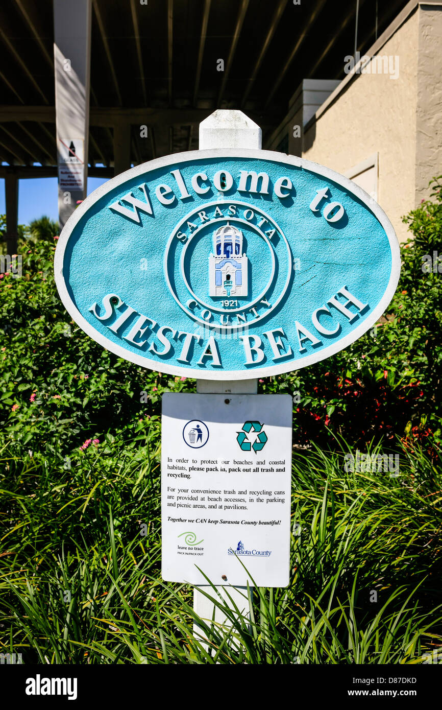 Bienvenue à Siesta Beach sign en Floride Banque D'Images
