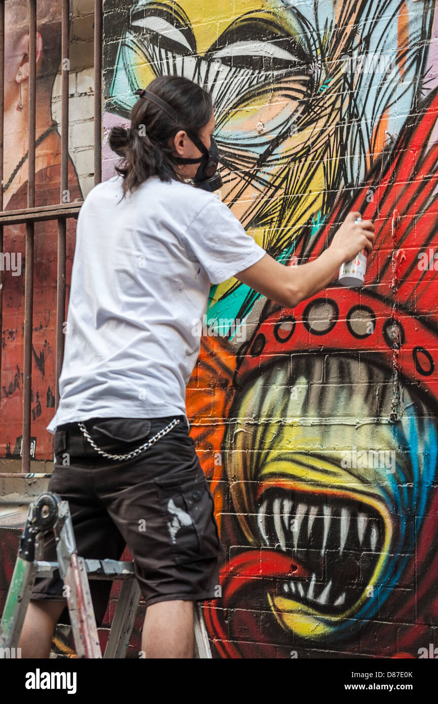 Des artistes de rue décorent les murs des rues Hosier & Rutledge Lanes de Melbourne avec des peintures murales qui en font une attraction touristique célèbre. Banque D'Images