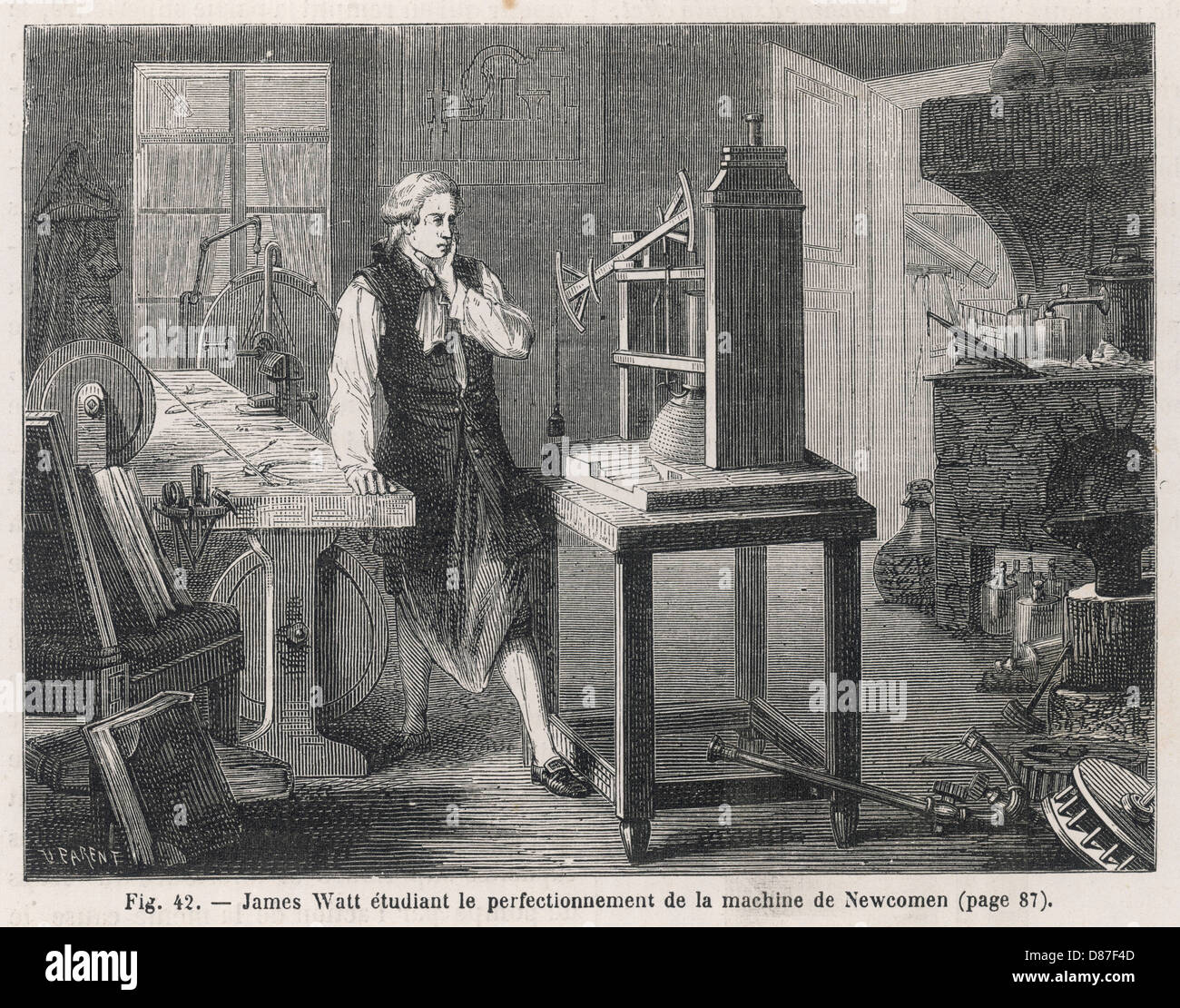 Études Watt Moteur Newcomens Banque D'Images