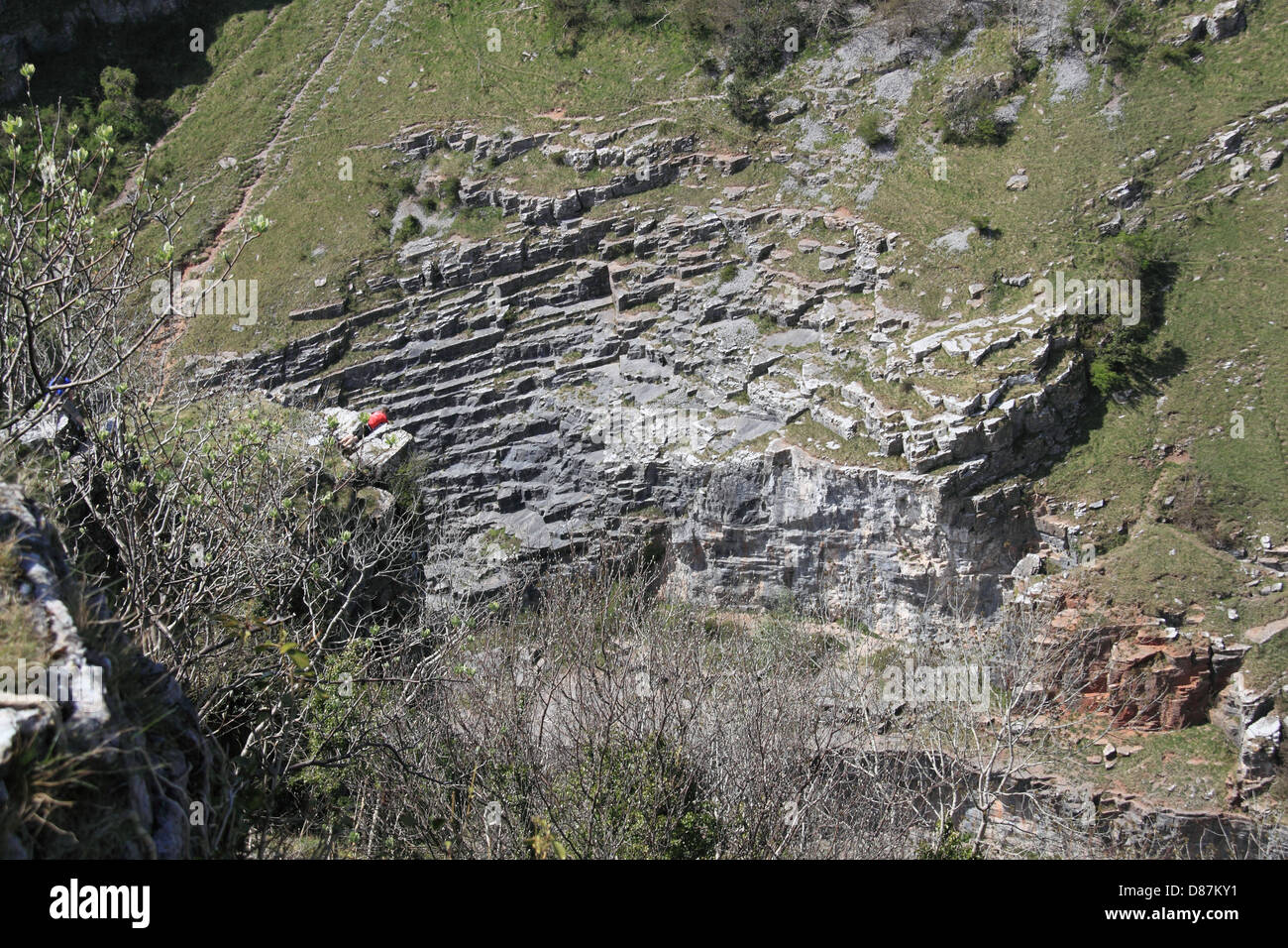 Glissement de carrière, Gorge et grottes de Cheddar, Somerset, Angleterre, Grande-Bretagne, Royaume-Uni, UK, Europe Banque D'Images