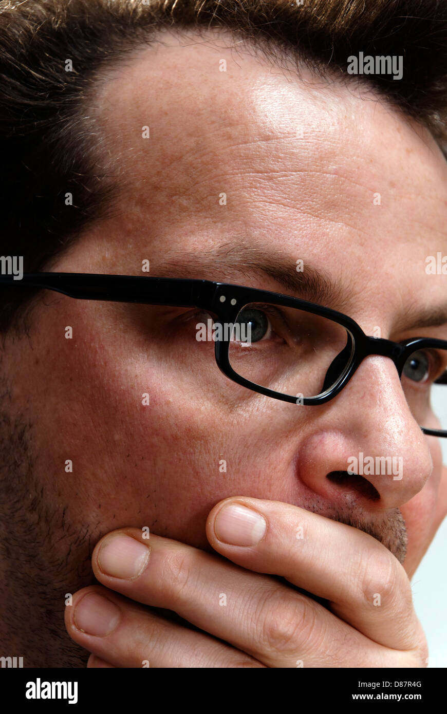 Homme, 35-40 ans, avec des dépressions et de mi Banque D'Images