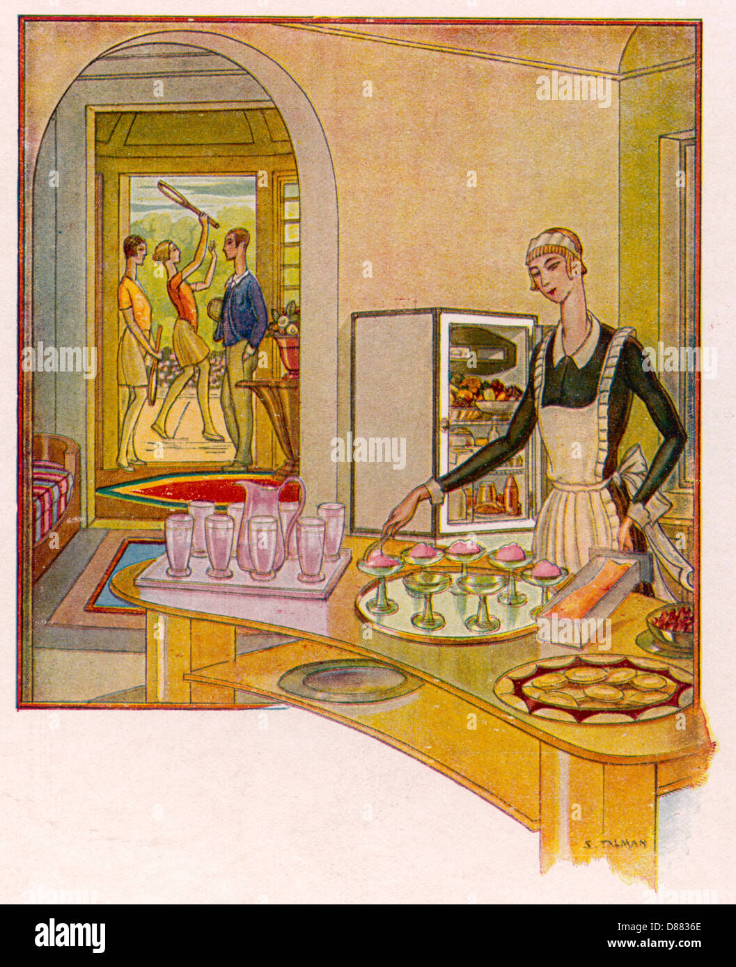 FEMME DE MÉNAGE ET CRÈME GLACÉE Banque D'Images