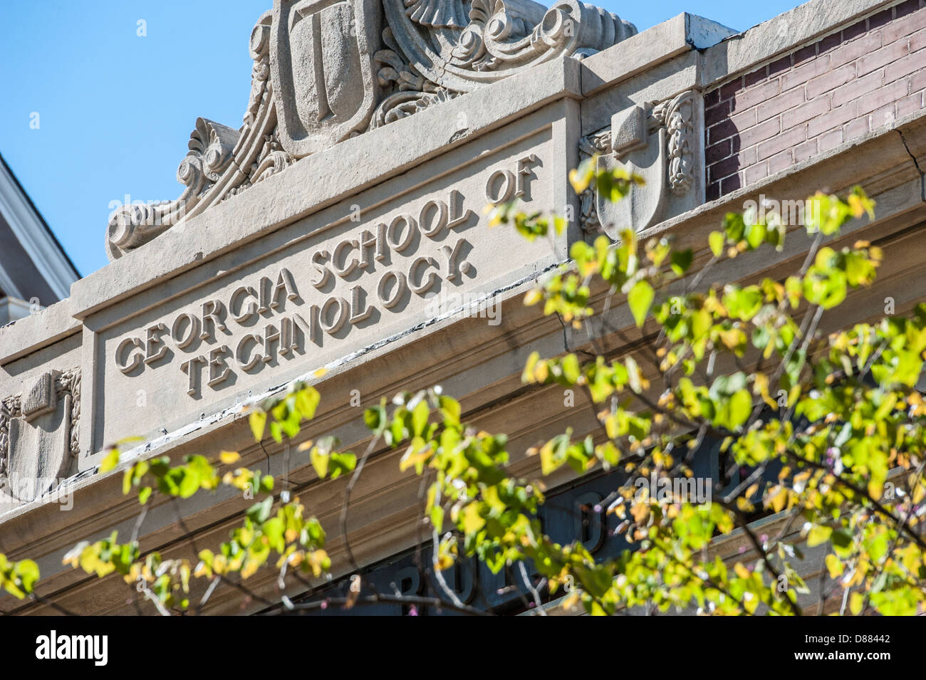 La signalétique d'identité du campus Georgia School of Technology sur le bâtiment de Georgia Tech à Atlanta, en Géorgie. (ÉTATS-UNIS) Banque D'Images
