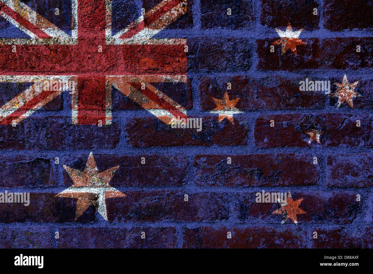 Drapeau australien avec Union Jack sur Grunge texture mur de briques historique Banque D'Images