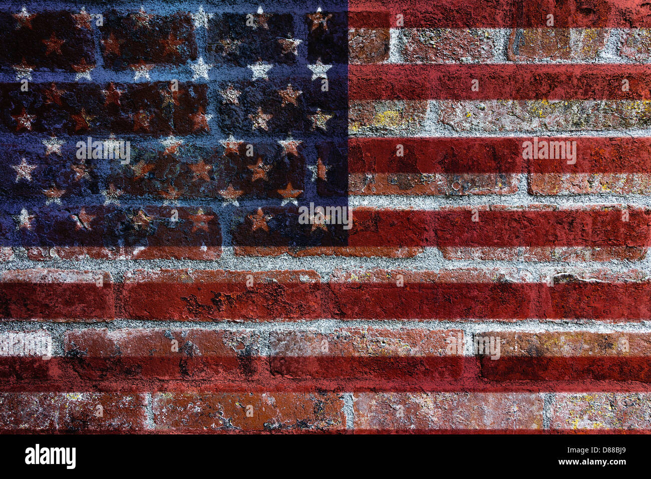 USA drapeau américain sur fond texturé mur brique Grunge Banque D'Images