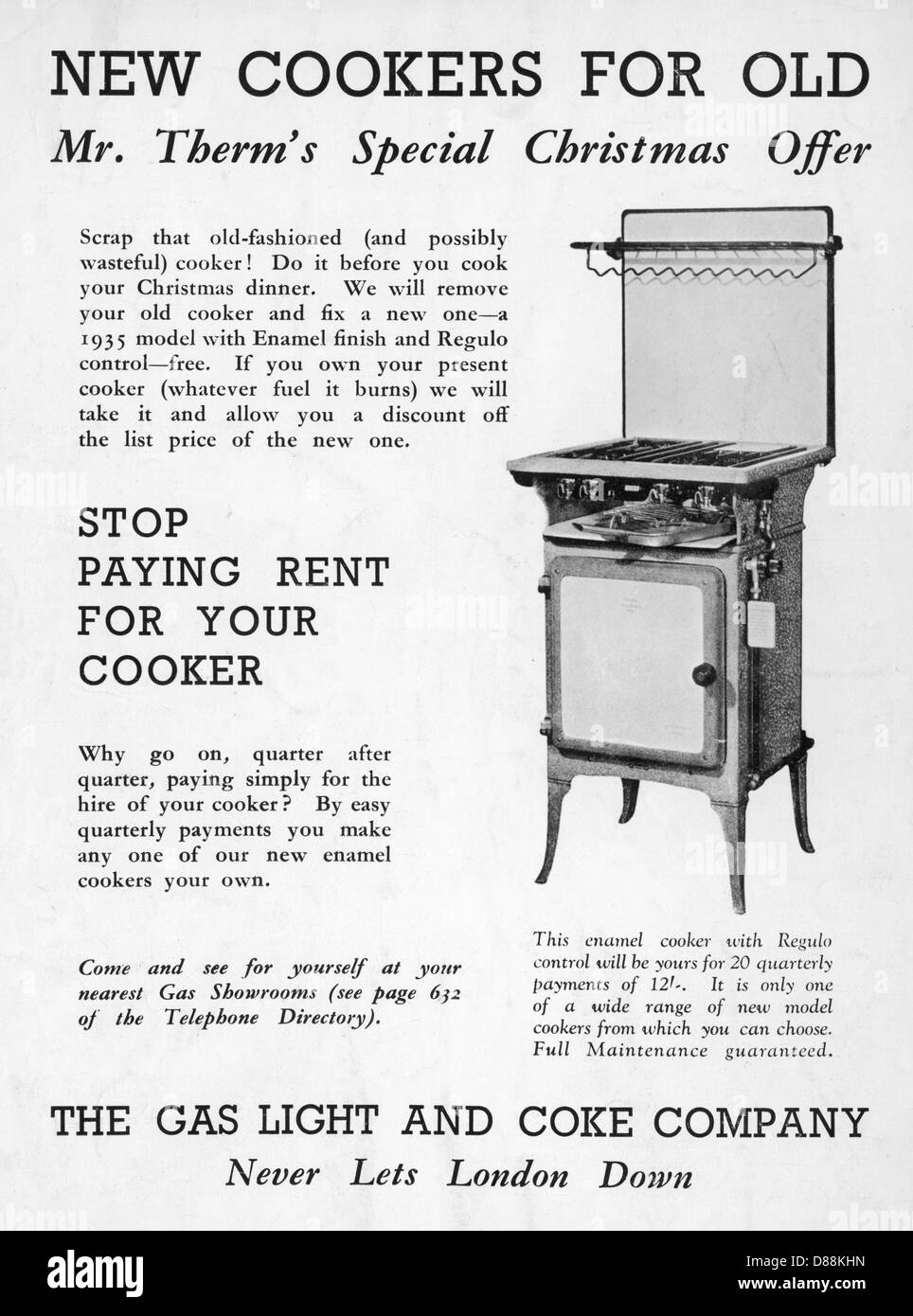 Cuisinière annonce 1935 Banque D'Images