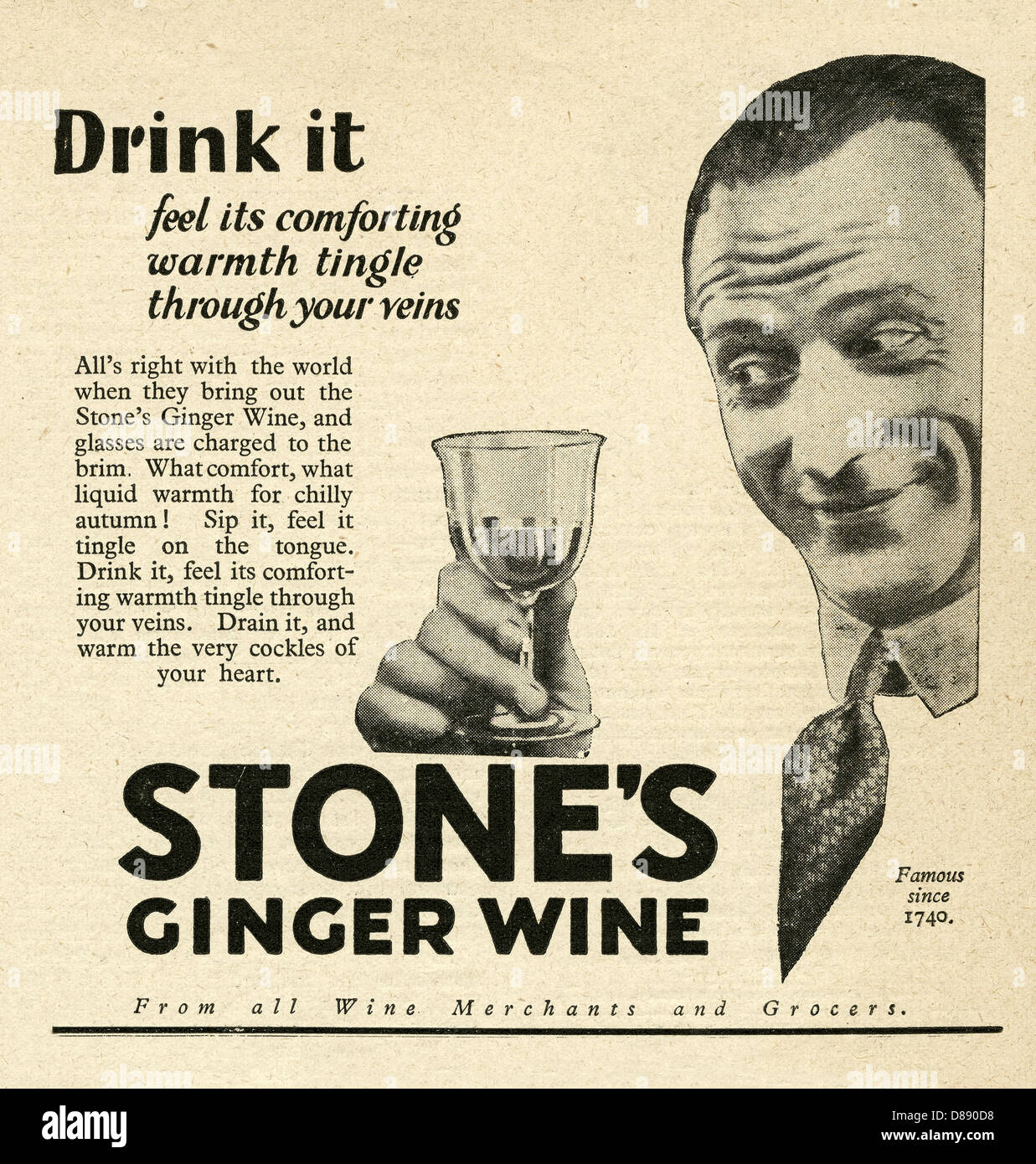 Publicité pour le vin de gingembre en pierre - il est apparu dans un magazine féminin en 1928 Banque D'Images