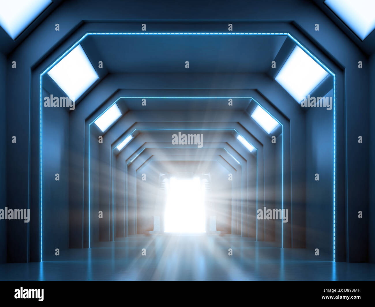 L'intérieur de la science-fiction - un couloir avec la porte ouverte. Banque D'Images