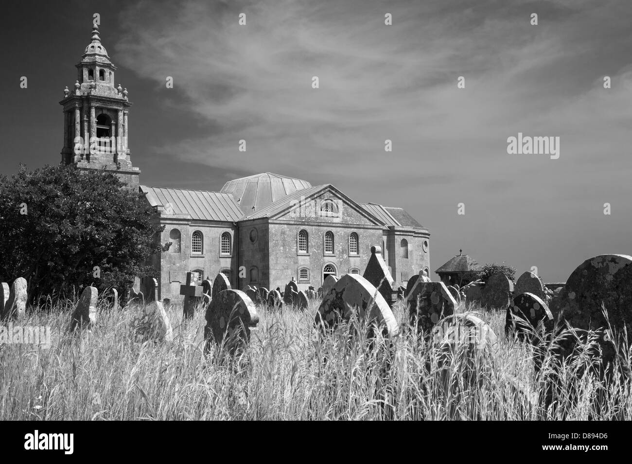 St George's Church, la réforme, Portland, Dorset en noir et blanc Banque D'Images