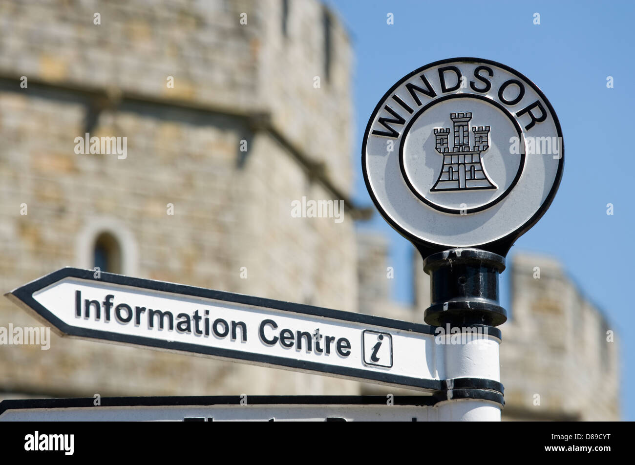Enseigne à l'extérieur du château de Windsor, Berkshire, Royaume-Uni. Banque D'Images
