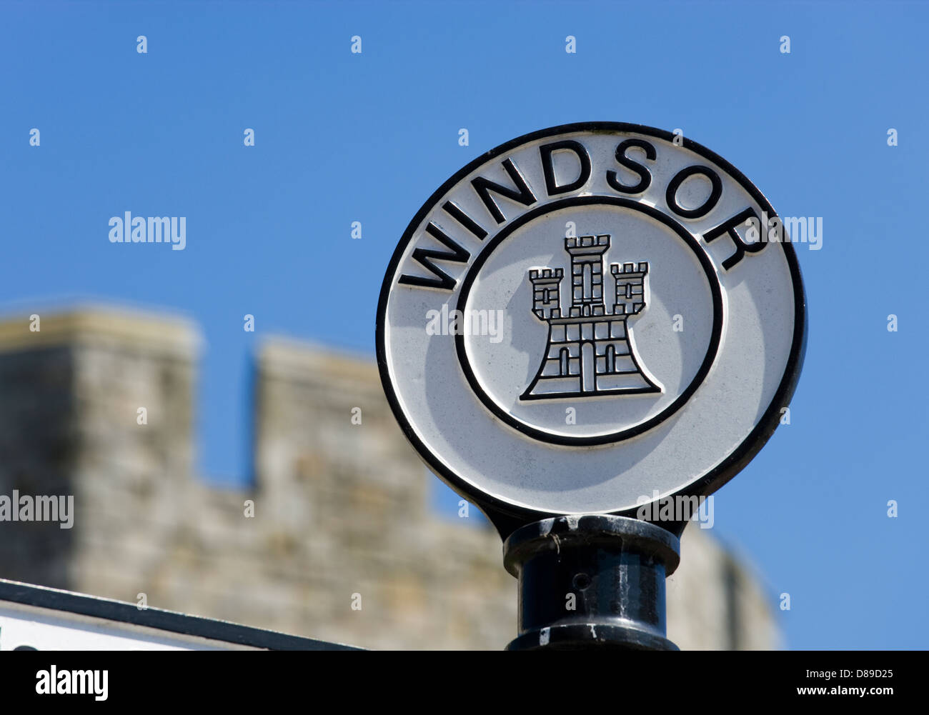 Enseigne à l'extérieur du château de Windsor, Berkshire, Royaume-Uni. Banque D'Images