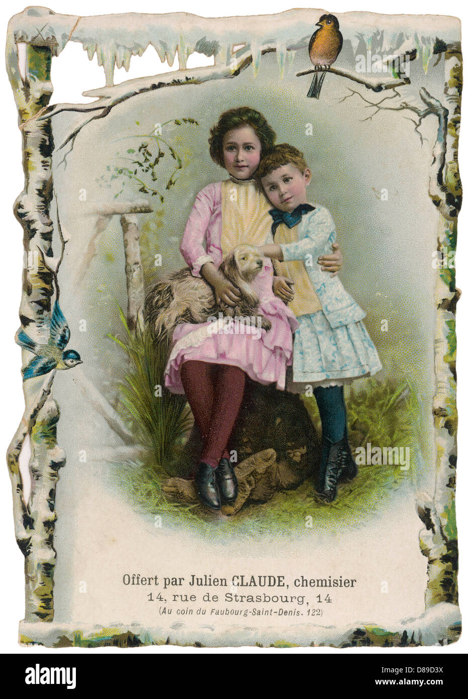 FILLES AVEC CHIEN 1890S Banque D'Images