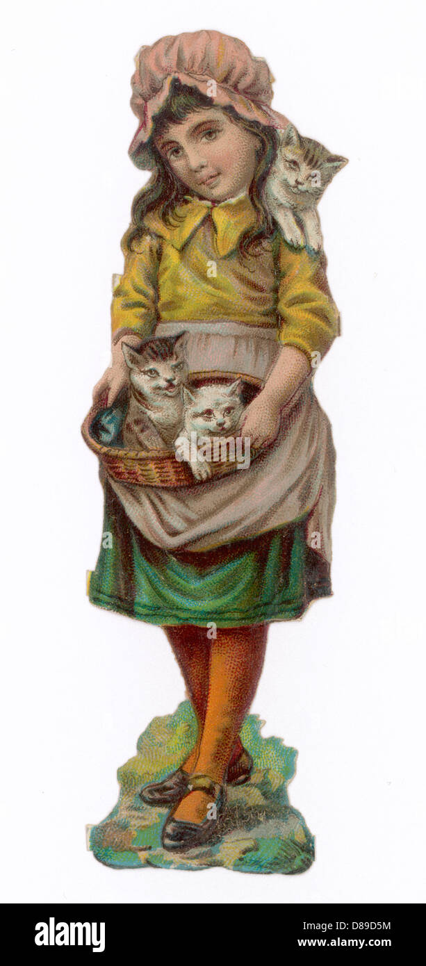 Fille avec chatons - 19th siècle Banque D'Images