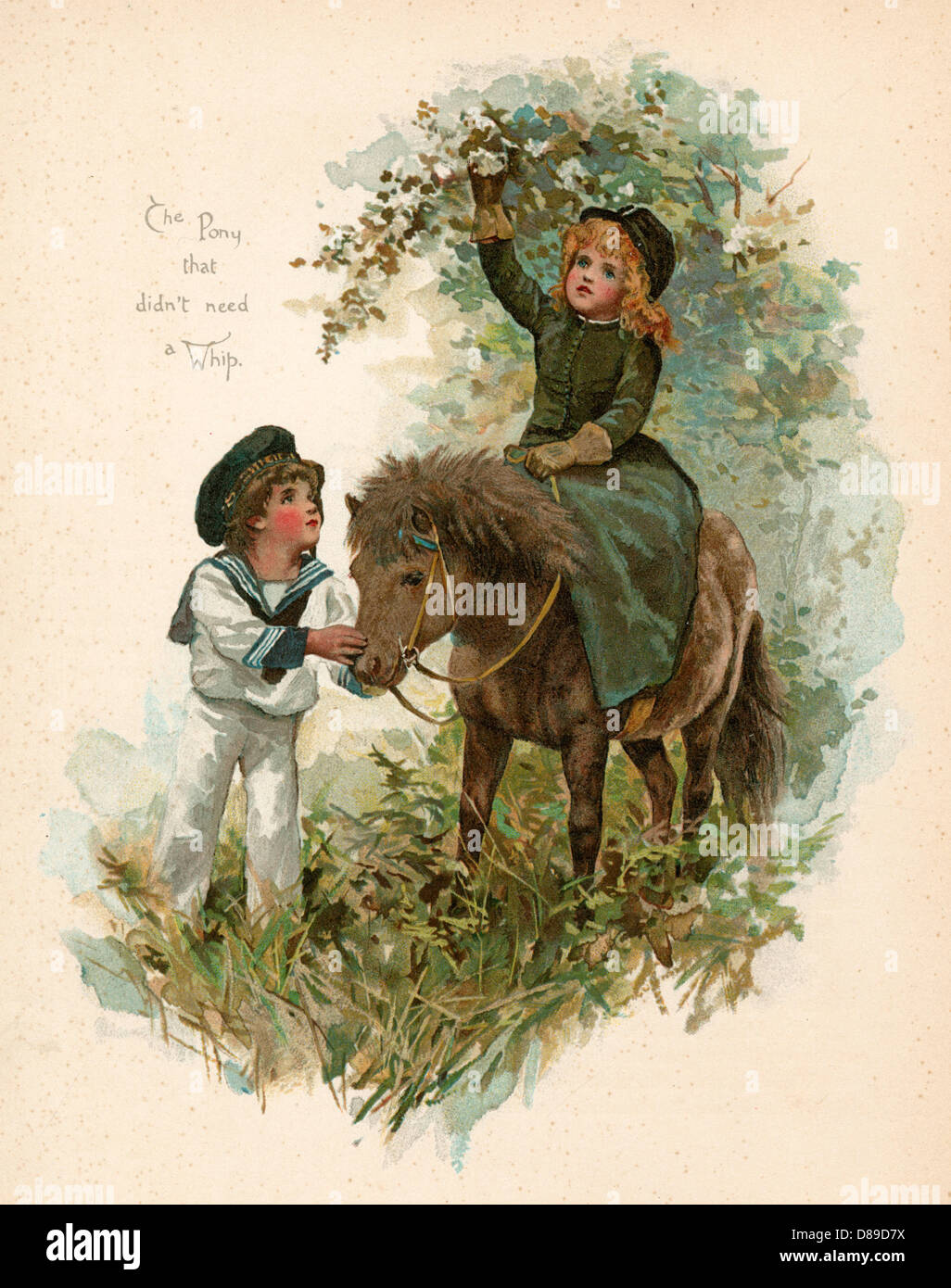 ENFANTS AVEC PONEY 1890 Banque D'Images