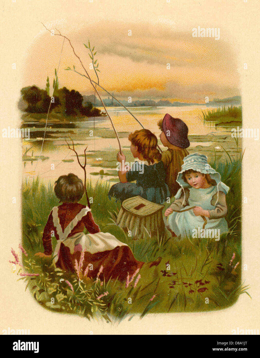 Pêche des enfants - 1889 Banque D'Images
