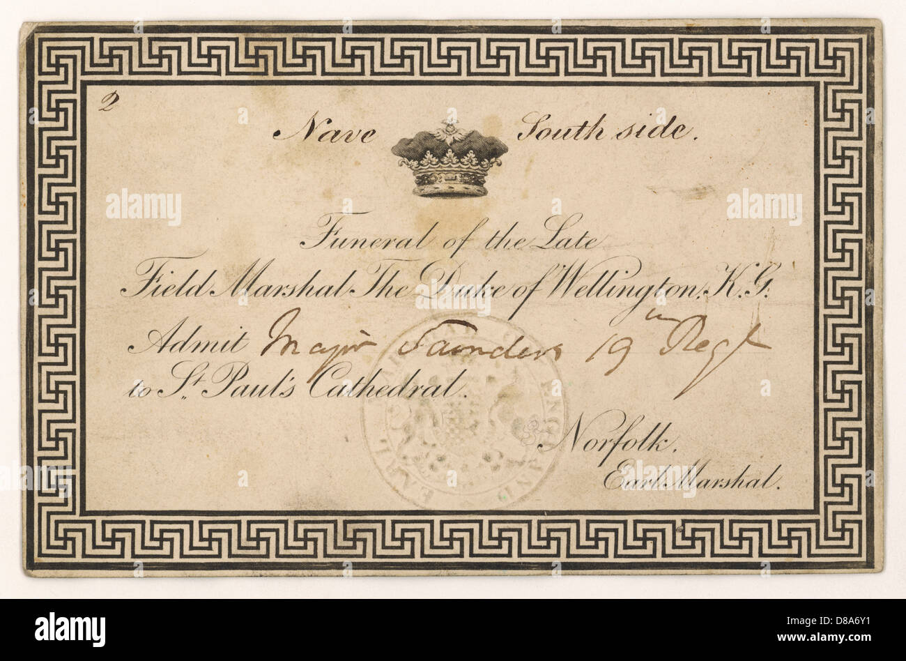 CARTE FUNÉRAIRE: WELLINGTON Banque D'Images