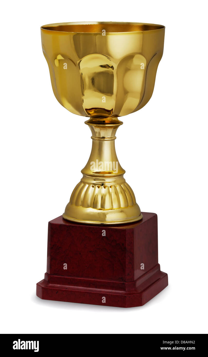 Golden Trophy cup isolated on white Banque D'Images