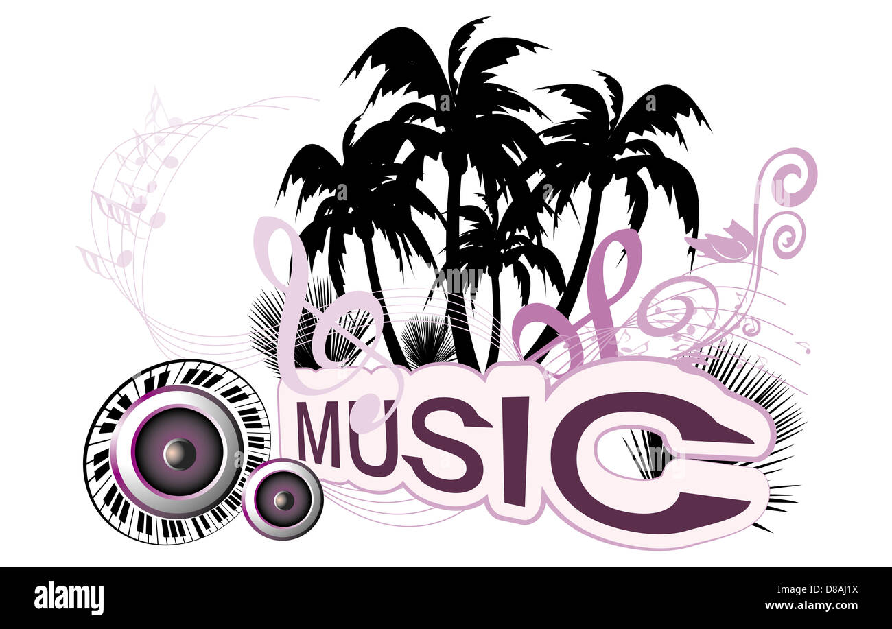 Piano, claviers, floral, des éléments, de la musique, notes de musique, la clé, remarque les lignes, partitions de musique, musiciens, l'arrière-plan, les palmiers, le président Banque D'Images