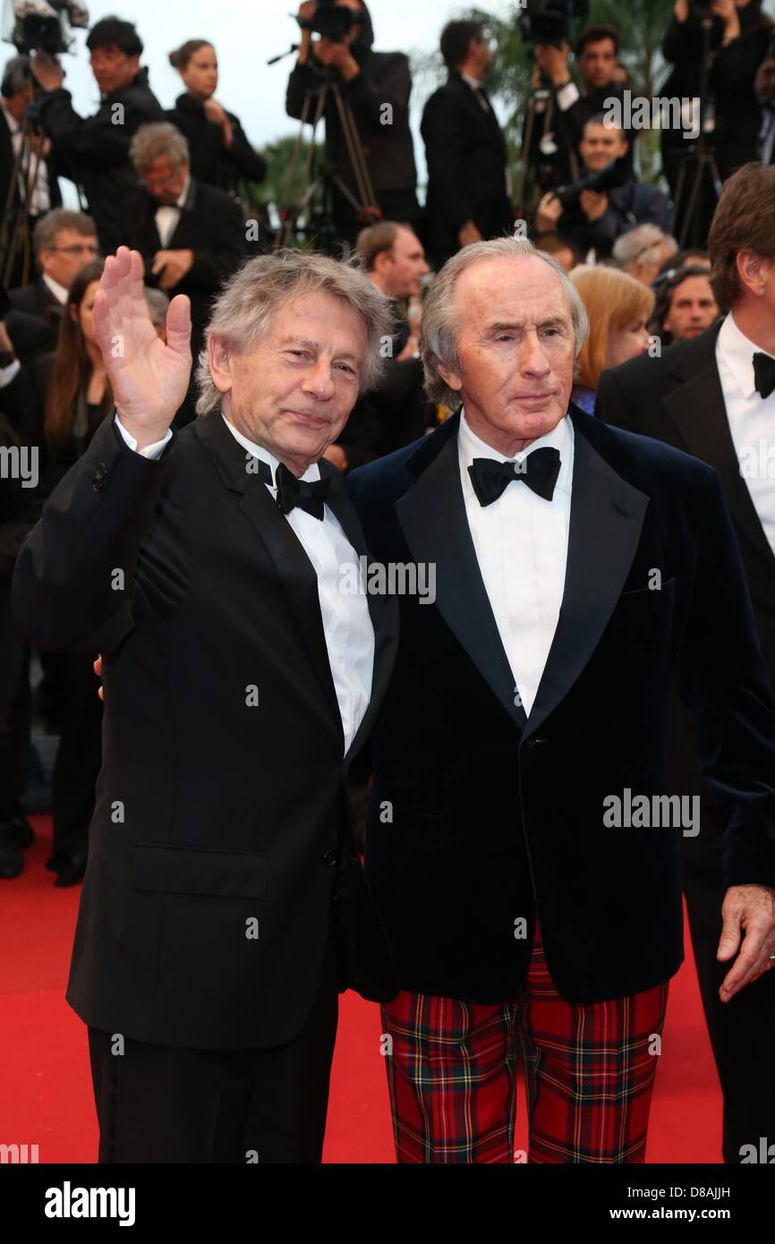 Cannes, France. 22 mai 2013. En ancien pilote de course de Formule 1 Jackie Stewart et directeur Roman Polanski (l) assister à la première de "week-end de Champions, lors de la 66e Festival International du Film de Cannes au Palais des Festivals de Cannes, France, le 22 mai 2013. Photo : Hubert Boesl/dpa/Alamy Live News Banque D'Images