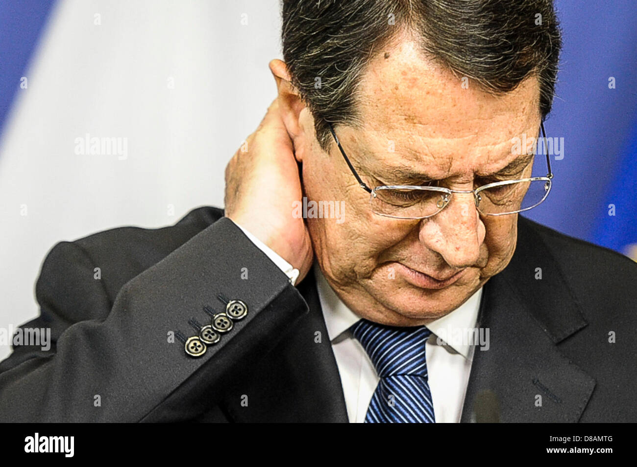 Bruxelles, Belgique. 23 mai 2013. Le Président chypriote Nicos Anastasiades parle à la presse après une réunion à l'administration centrale de la Commission européenne à Bruxelles, Belgique le 23.05.2013 par Wiktor Dabkowski (Image Crédit : Crédit : Wiktor Dabkowski/ZUMAPRESS.com/Alamy Live News) Banque D'Images