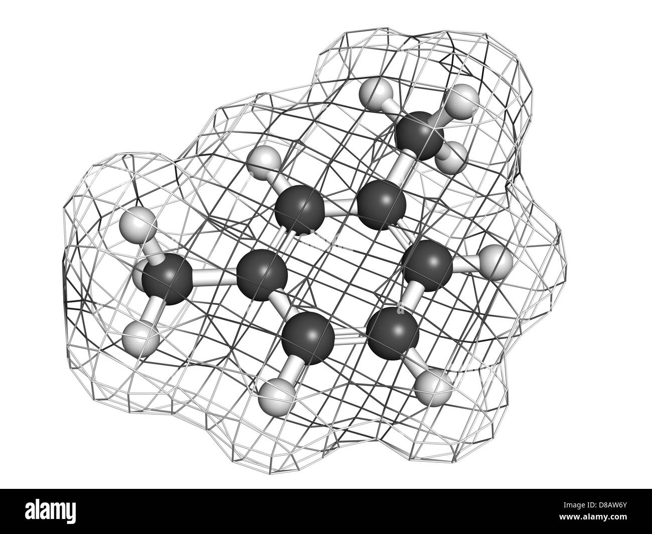 Le xylène (méta-xylène xylol, hydrocarbures aromatiques), le modèle moléculaire. Les atomes sont représentés comme des sphères. Banque D'Images