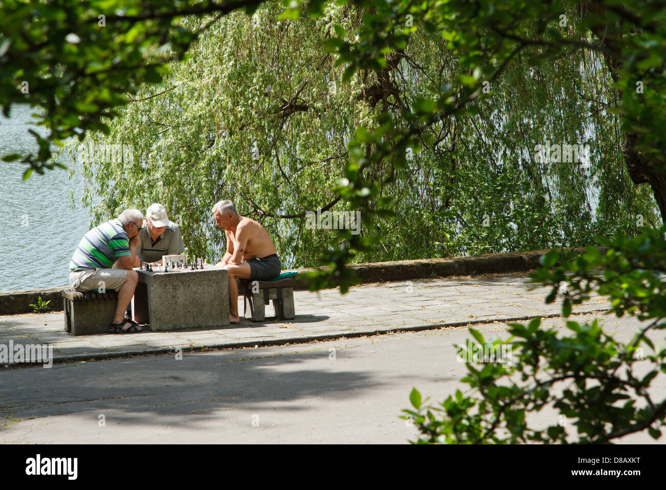 Joueurs d'échecs dans un parc public. Banque D'Images