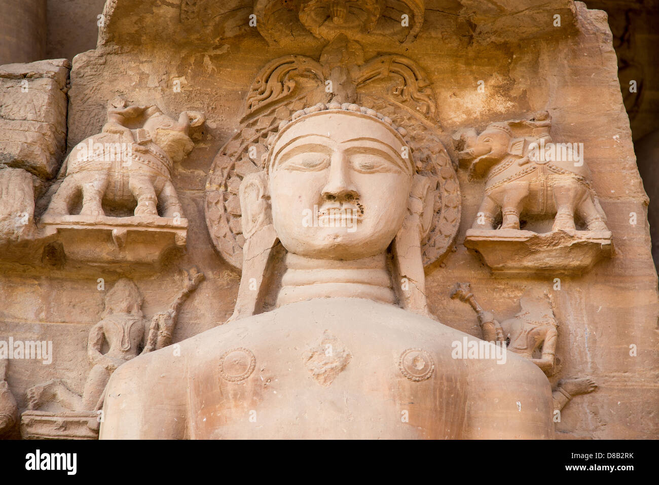 Jain sculptures sur la route de fort de Gwalior, Gwalior, Madhya Pradesh, Inde Banque D'Images