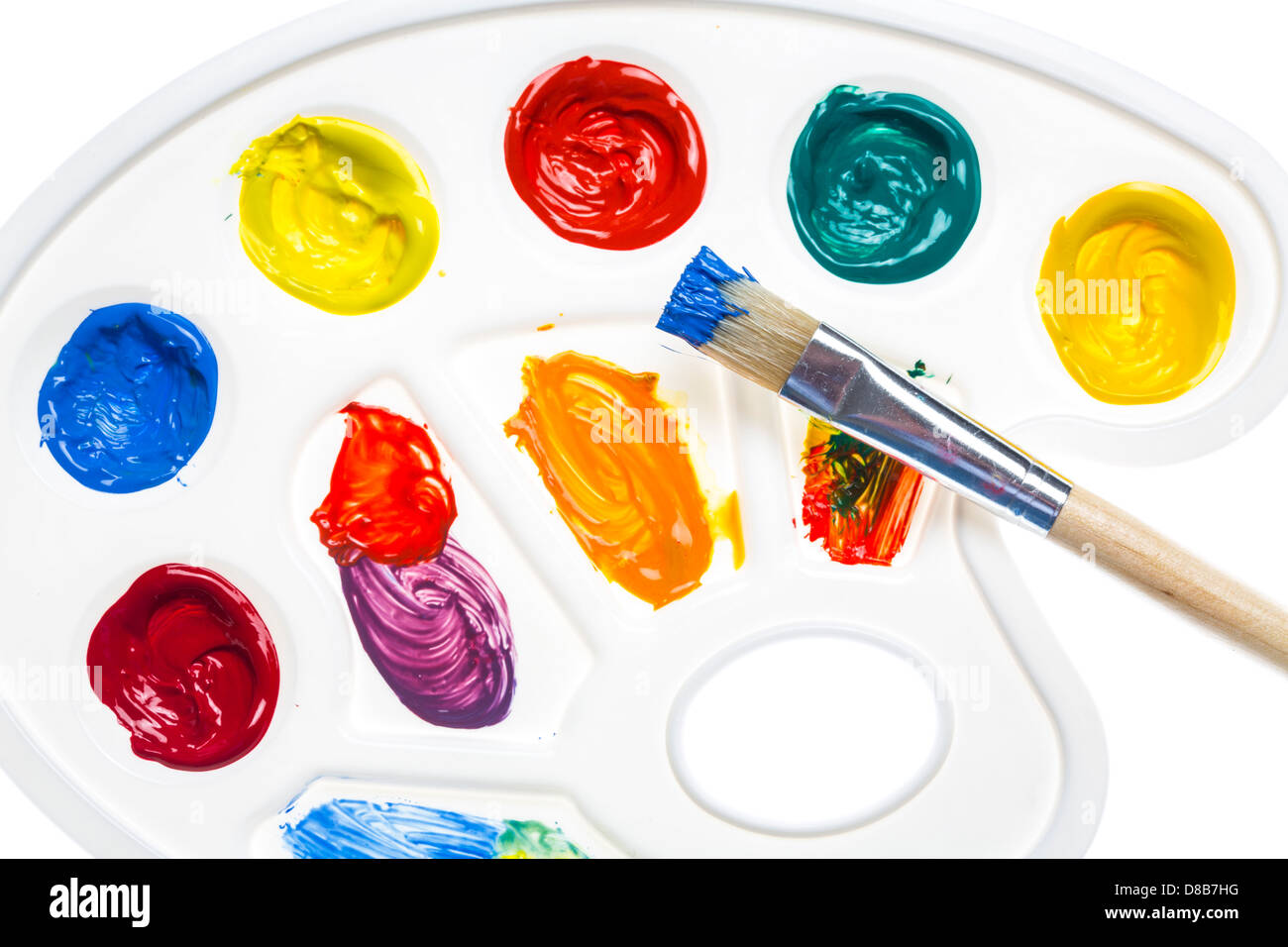 Palette de peinture, pinceau, des couleurs différentes. Banque D'Images