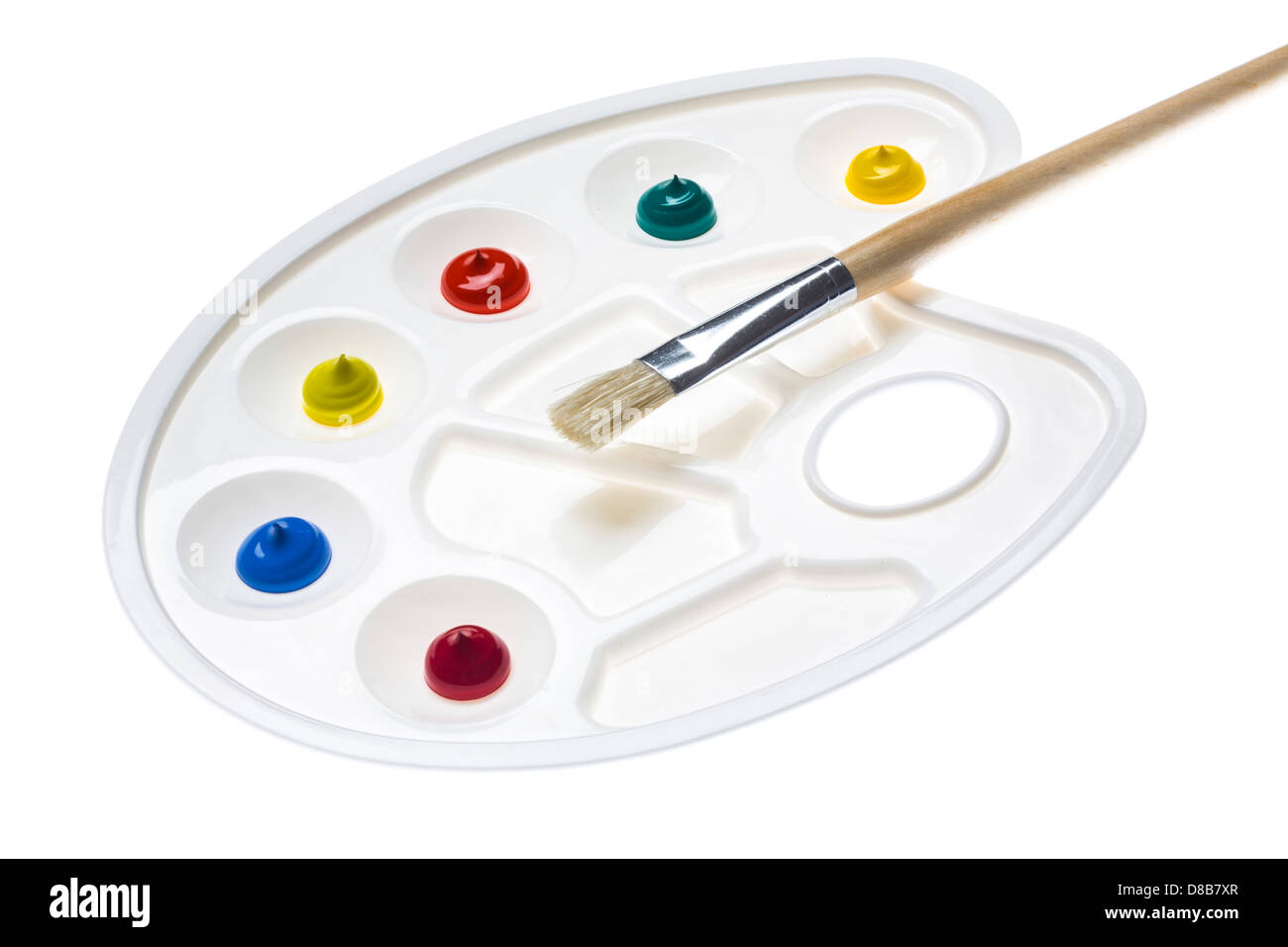 Palette de peinture, pinceau, des couleurs différentes. Banque D'Images