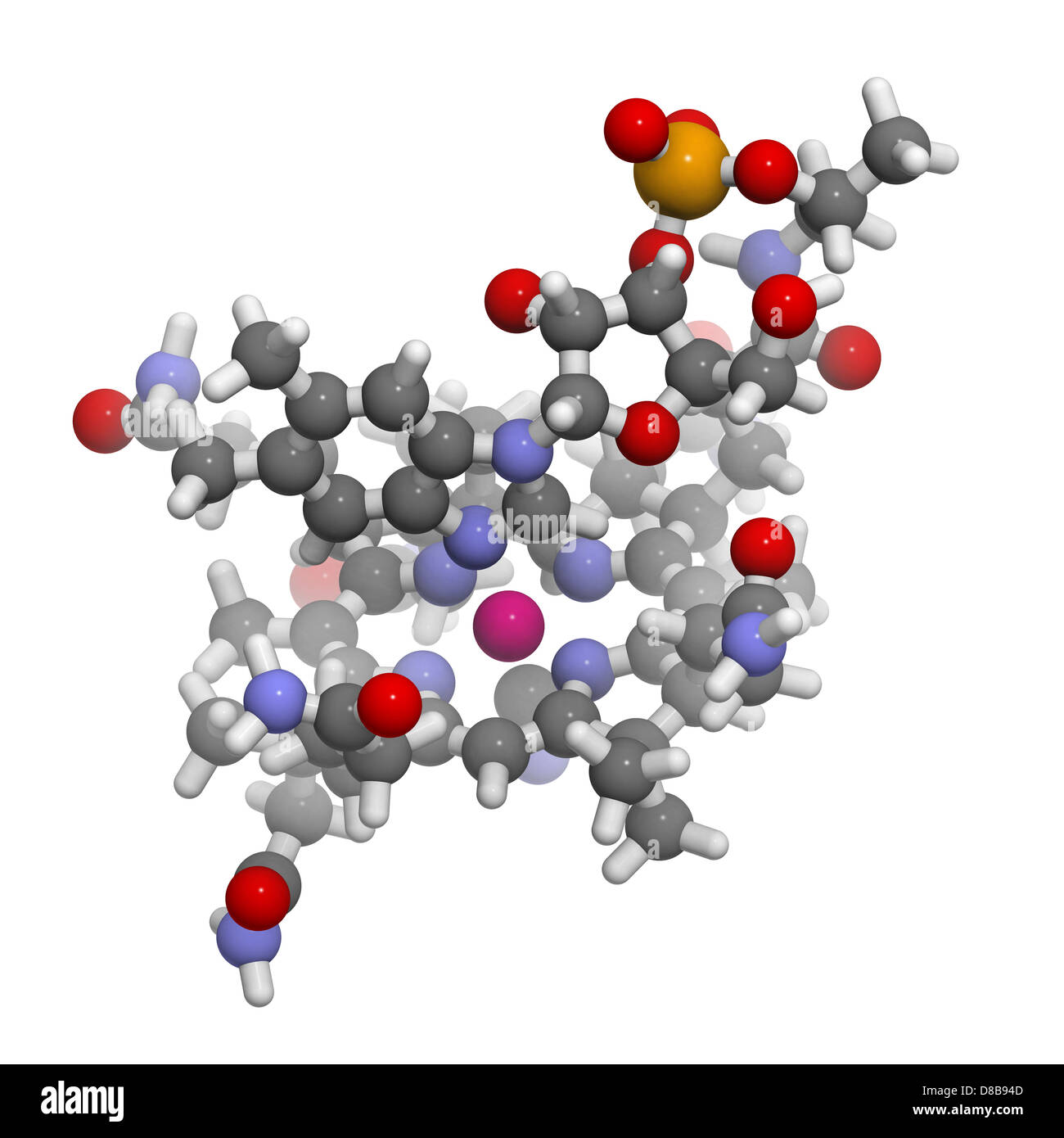 La vitamine B12 (cyanocobalamine), le modèle moléculaire. Les atomes sont représentés comme des sphères avec codage couleur classiques Banque D'Images