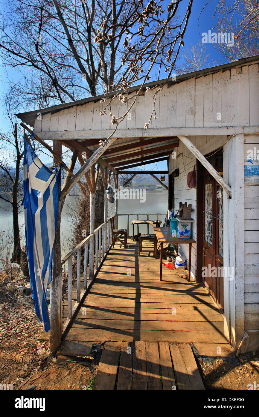Fisherman hut' au lac Kerkini, Serres, Macédoine, Grèce. Banque D'Images