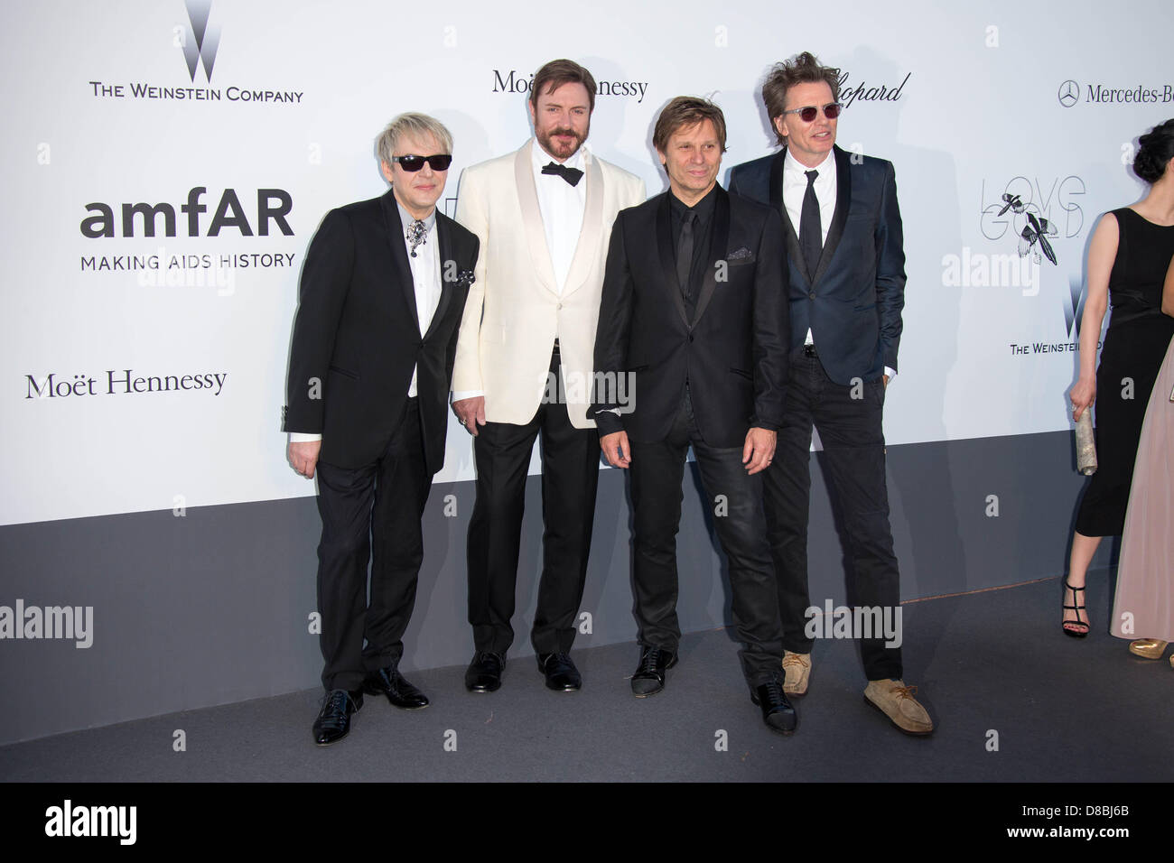 Cannes, France, 23 mai 2013.Nick Rhodes (l-r), Simon Le Bon, Roger Taylor et John Taylor de Duran Duran assiste à l'amfAR's 20th Annual Gala CINÉMA CONTRE LE SIDA lors de la 66e Festival International du Film de Cannes au Palais des Festivals de Cannes, France, le 23 mai 2013. Photo : Hubert Boesl/DPA/Alamy Live News Banque D'Images