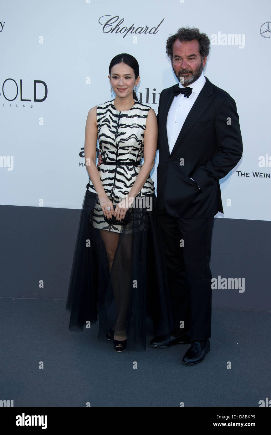 L'actrice Zhang Ziyi et Remo Ruffini (R) assister à l'amfAR's 20th Annual Gala CINÉMA CONTRE LE SIDA lors de la 66e Festival International du Film de Cannes au Palais des Festivals à Cap d'Antibes, France, le 23 mai 2013. Photo : Hubert Boesl Banque D'Images