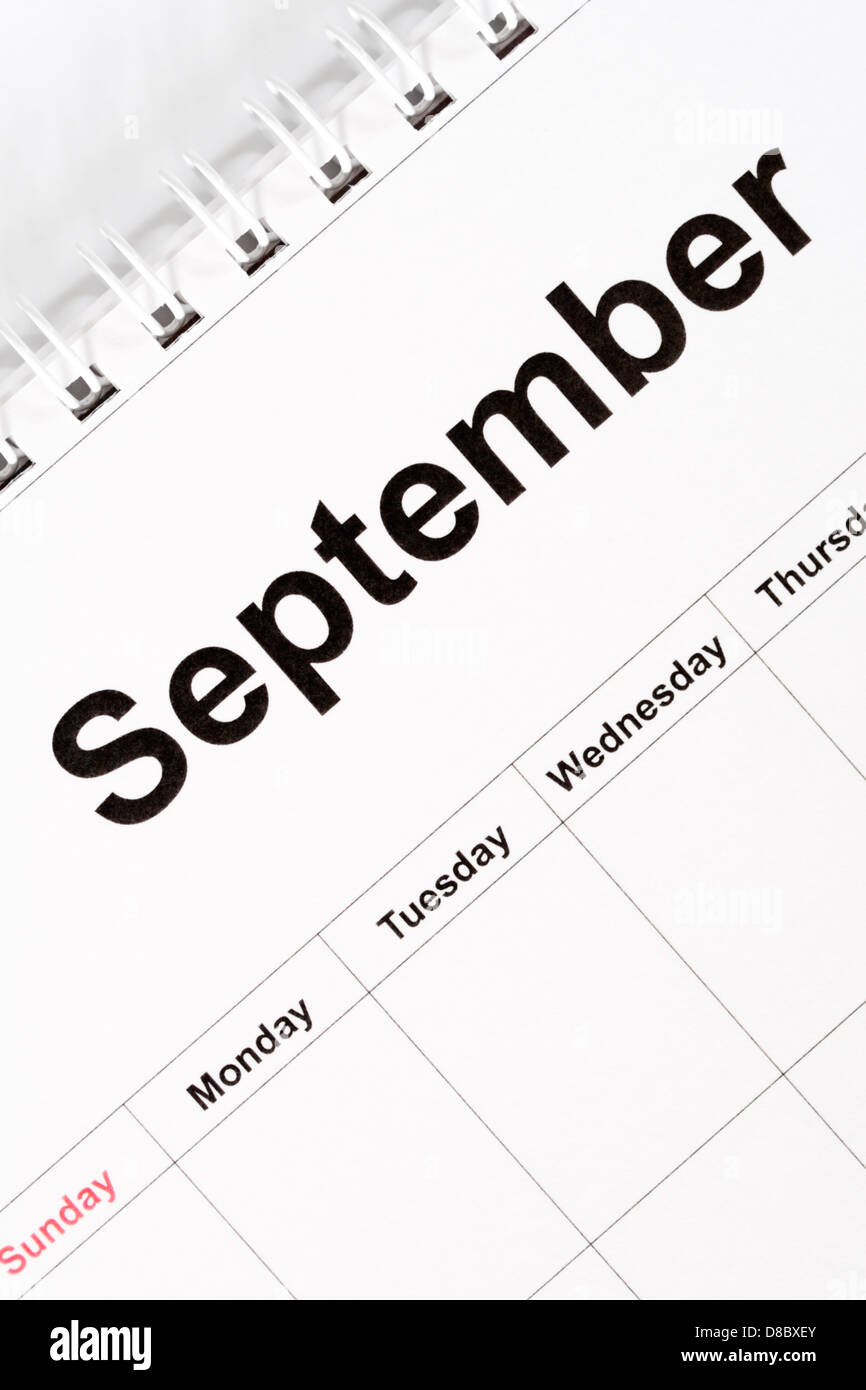 Calendrier Mois de Septembre Banque D'Images