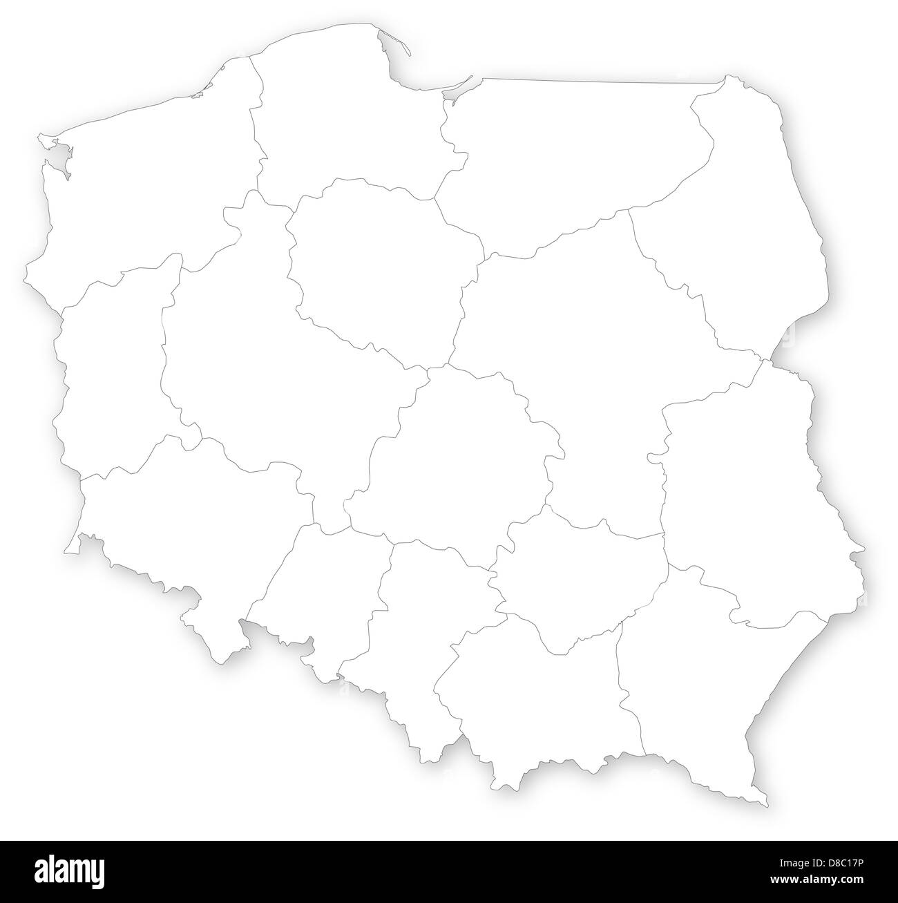 Simple carte de la Pologne avec voïvodies sur blanc. Banque D'Images