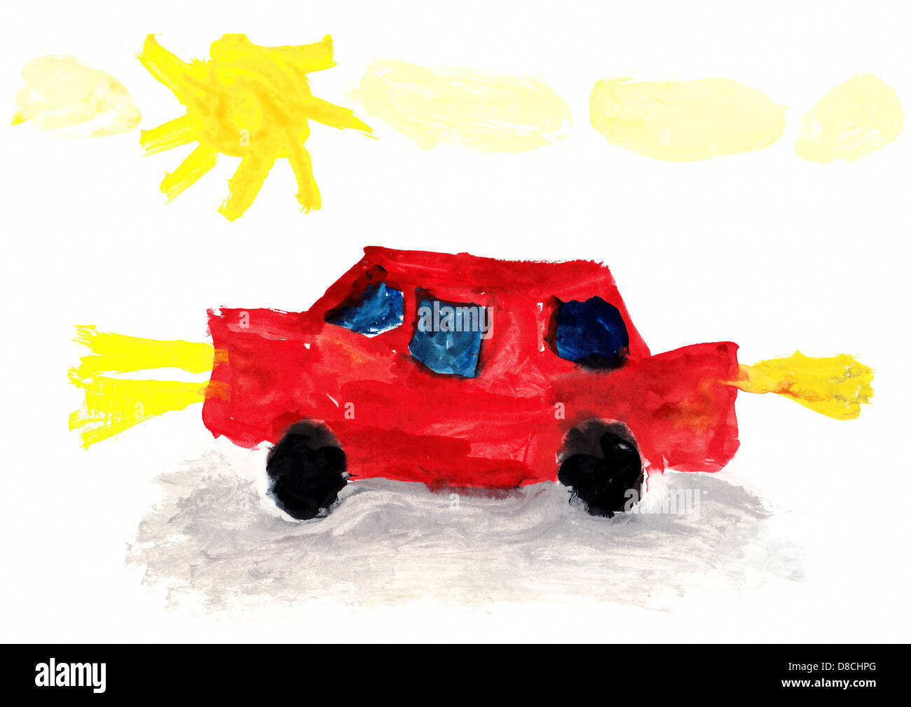 Dessin d'enfant d'une voiture de sortir à l'extérieur Banque D'Images