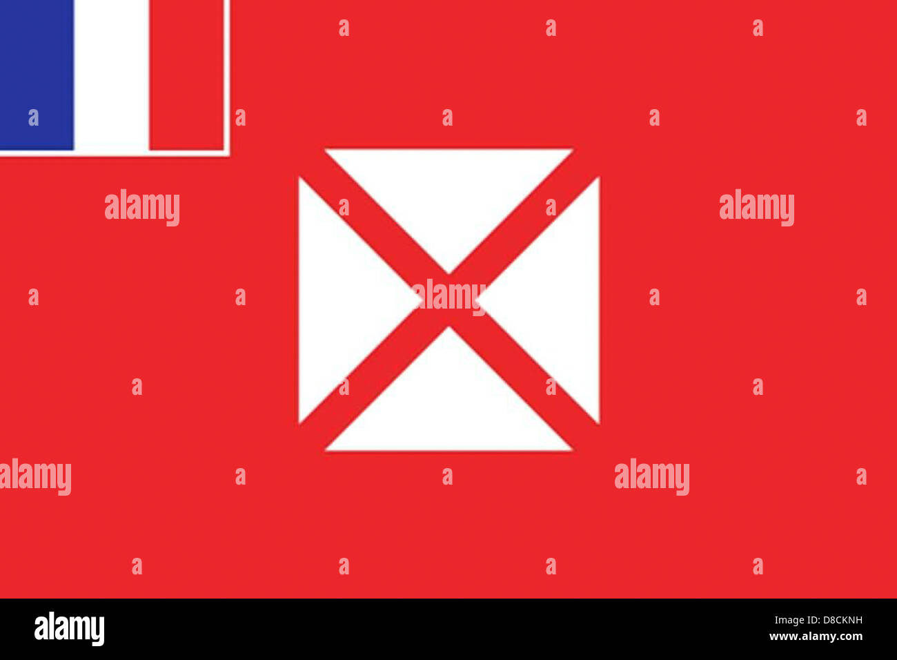Le drapeau de Wallis-et-Futuna, un territoire français d'outre-mer dans le Pacifique Sud. Le drapeau présente une combinaison de rouge, blanc et bleu avec une croix et des étoiles symbolisant son lien avec la France et sa culture locale. Banque D'Images