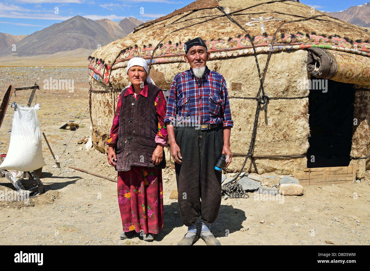 Les nomades kirghizes dans les montagnes du Pamir, près du lac Zorkul Banque D'Images