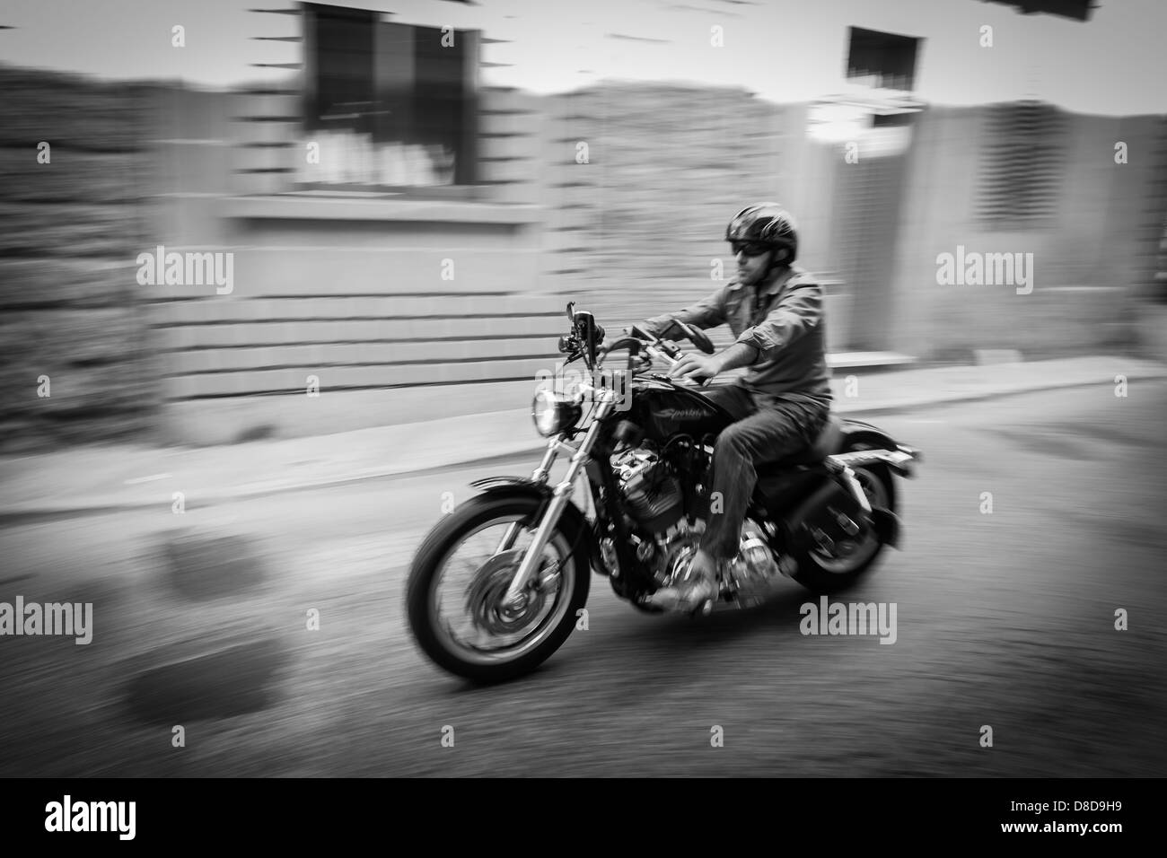 Moto et le cavalier Banque D'Images