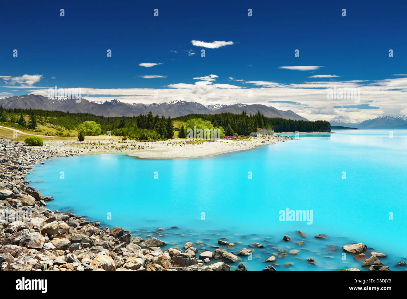 Le lac Pukaki et Alpes du Sud, Nouvelle-Zélande Banque D'Images