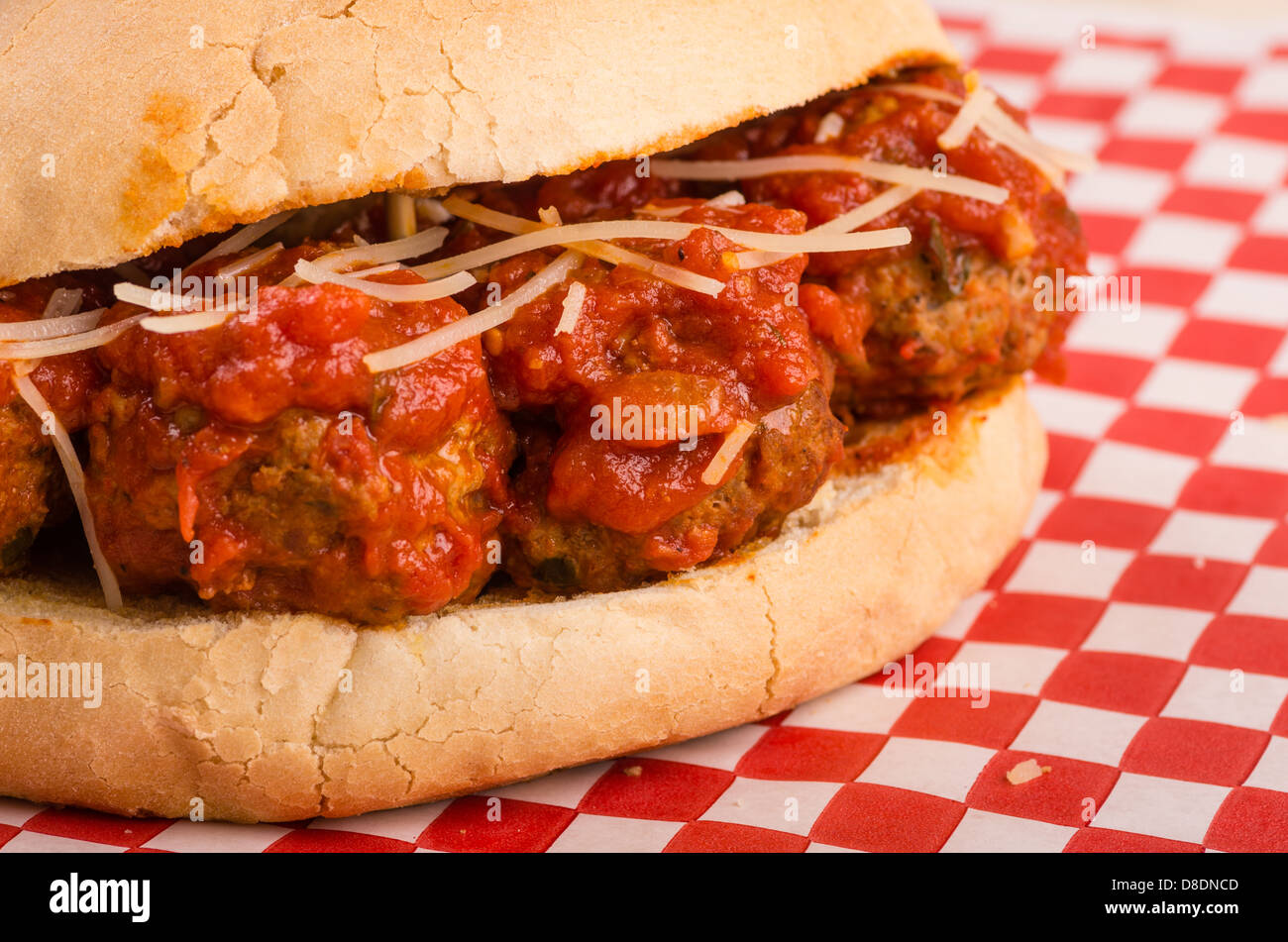 Des meatball sub ou sandwich dans un restaurant italien Banque D'Images