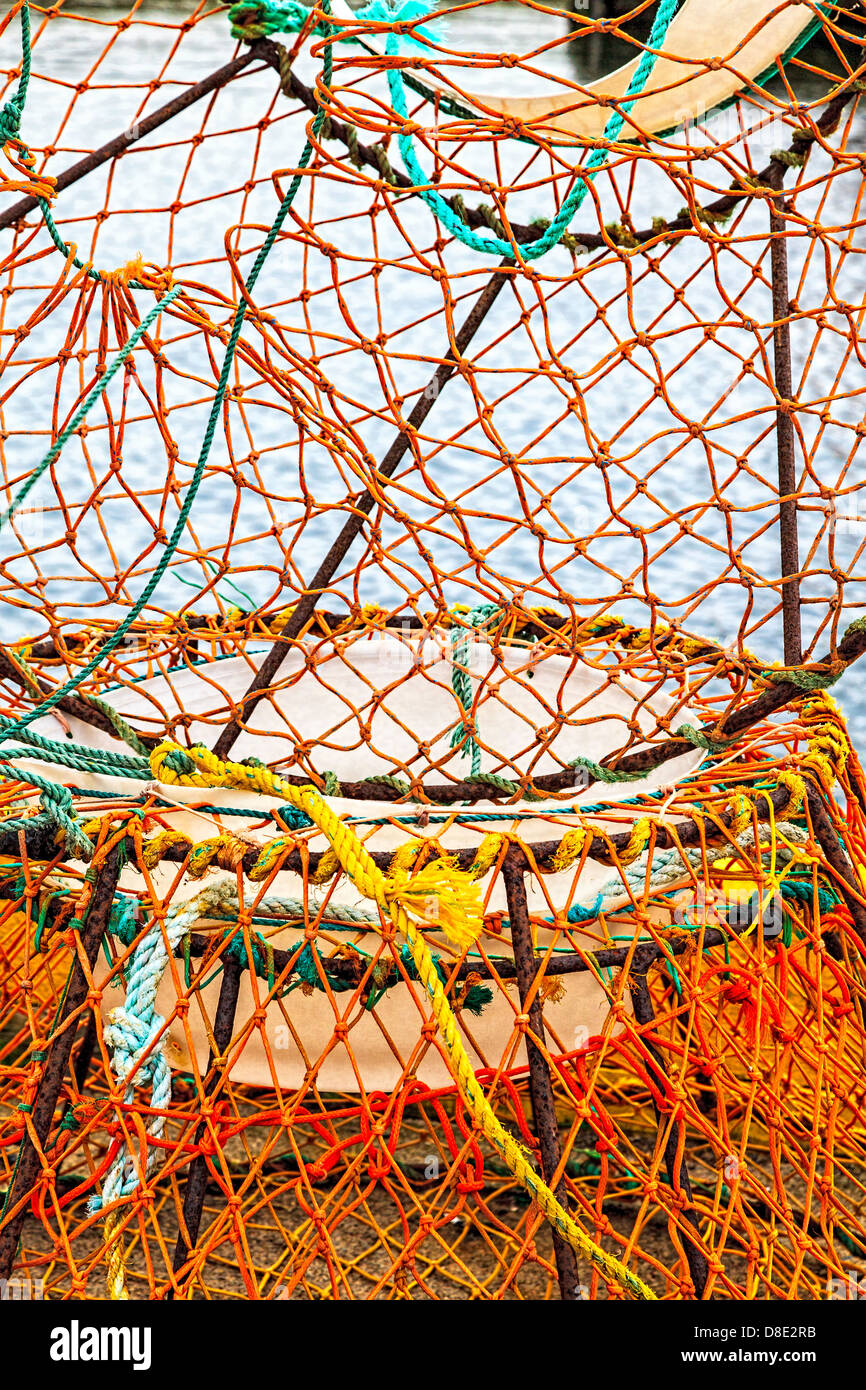 Piège de la pêche au crabe au quai dans l'ouest de Terre-Neuve, Champney's Banque D'Images