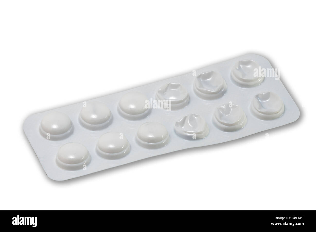 Medicine pills blister utilisées partiellement isolé sur fond blanc Banque D'Images